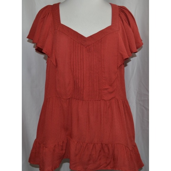 Maurices Tops - Maurices Womens Top XL Orange Terracota Short Sleeve Blouse